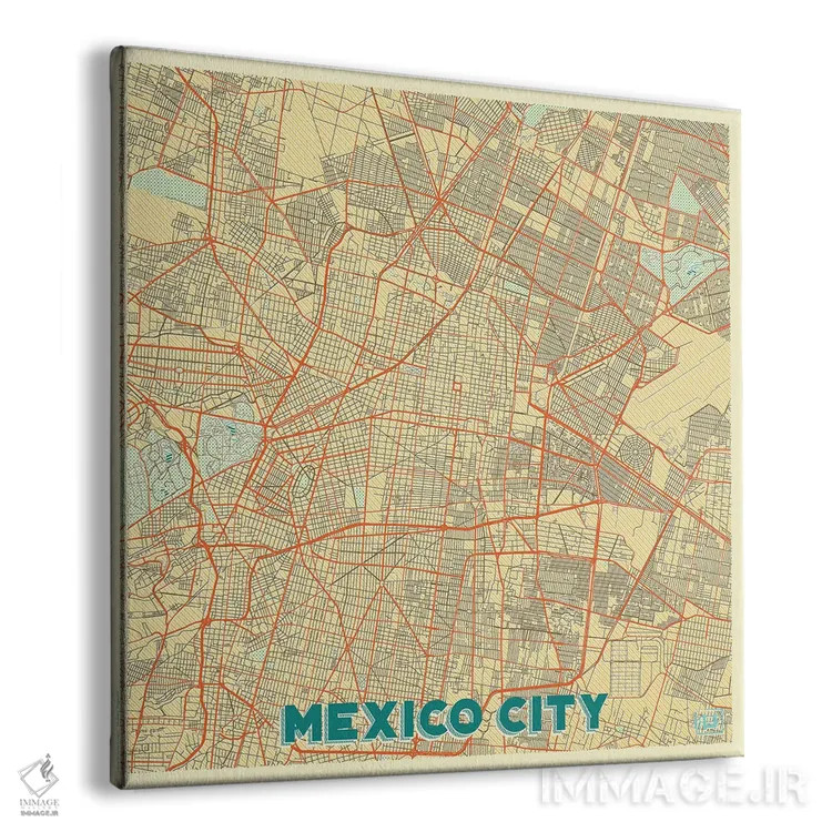 تابلو نقشه شهری مکزیکوسیتی با طراحی رترو اثر هوبرت روگوسکی - نمای پرسپکتیو محصول