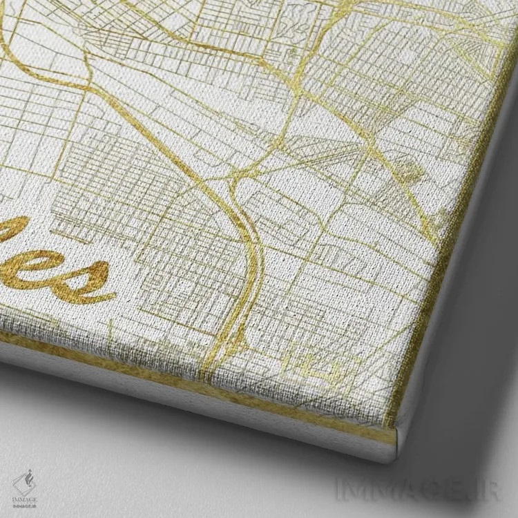 تابلو نقشه شهری لس آنجلس با ورق طلا اثر هوبرت روگوسکی - نمای نزدیک بافت بوم
