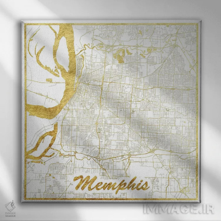 تابلو نقشه شهری ممفیس با ورق طلا اثر هوبرت روگوسکی - نمای روبهرو روی دیوار