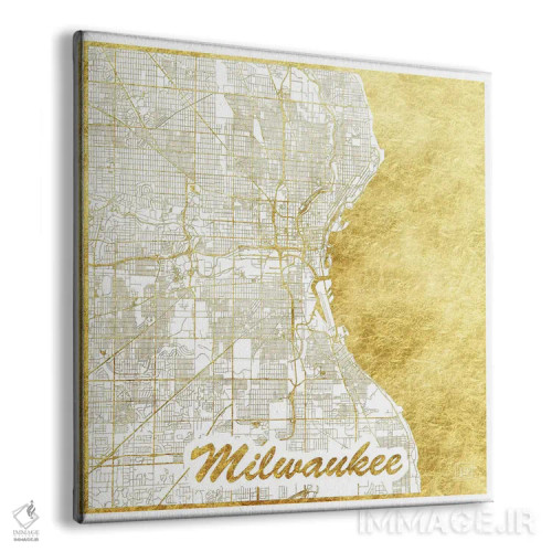 تابلو نقشه شهری میلواکی با ورق طلا اثر هوبرت روگوسکی - نمای پرسپکتیو محصول