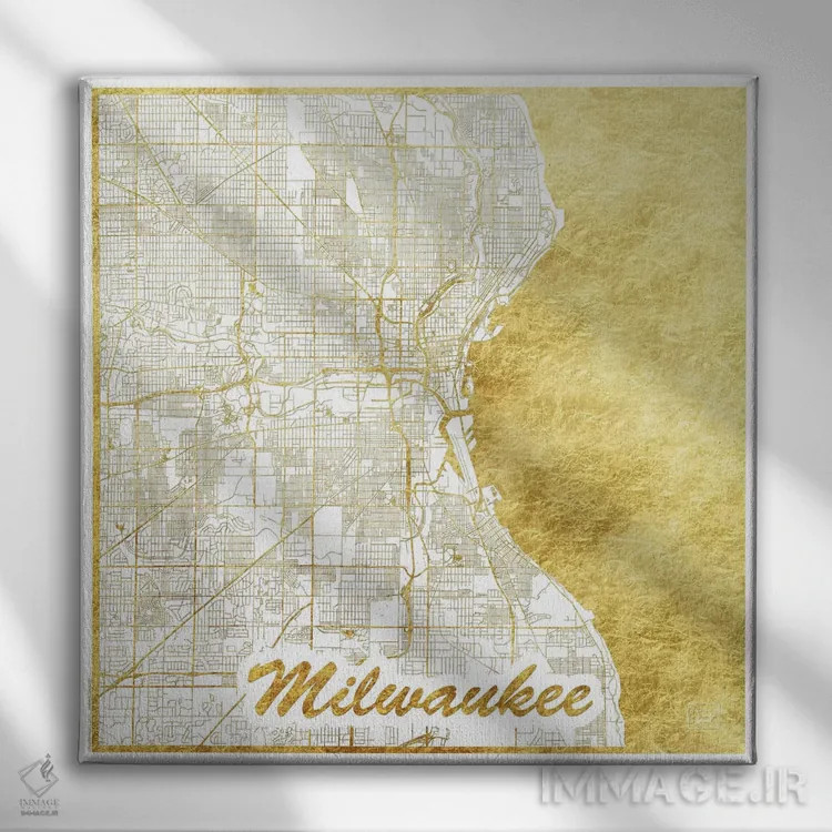 تابلو نقشه شهری میلواکی با ورق طلا اثر هوبرت روگوسکی - نمای روبهرو روی دیوار