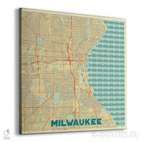 تابلو نقشه شهری میلواکی با طراحی رترو اثر هوبرت روگوسکی - نمای پرسپکتیو محصول