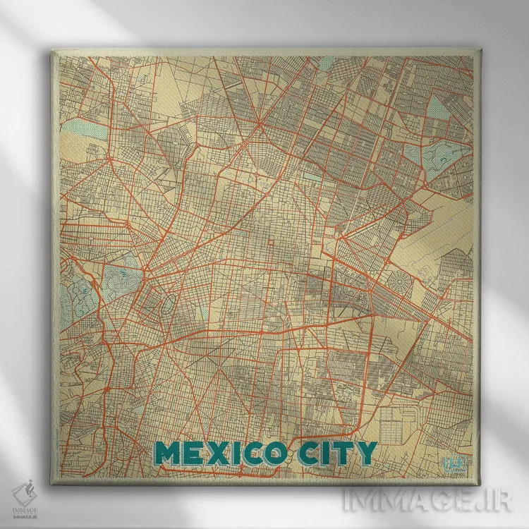 تابلو نقشه شهری مکزیکوسیتی با طراحی رترو اثر هوبرت روگوسکی - نمای روبهرو روی دیوار