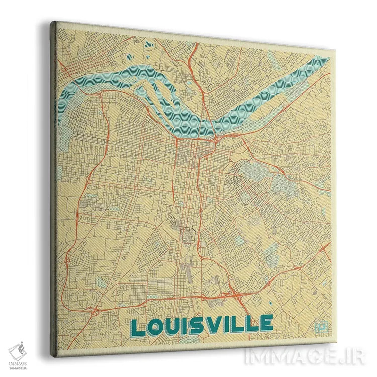 تابلو نقشه شهری لوئیزویل با طراحی رترو اثر هوبرت روگوسکی - نمای پرسپکتیو محصول