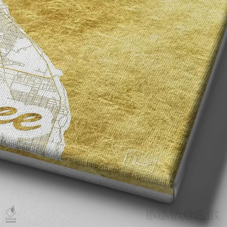 تابلو نقشه شهری میلواکی با ورق طلا اثر هوبرت روگوسکی - نمای نزدیک بافت بوم