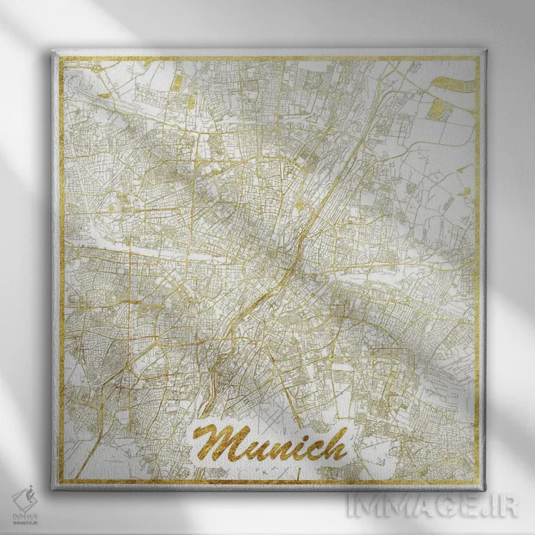 تابلو نقشه شهری با ورق طلای مونیخ اثر هوبرت روگوسکی - نمای روبهرو روی دیوار