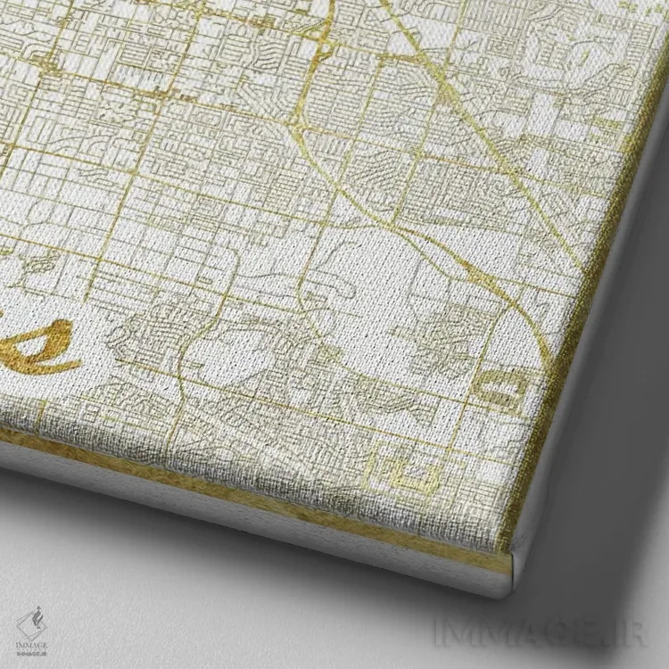 تابلو نقشه شهری لاس وگاس با ورق طلا اثر هوبرت روگوسکی - نمای نزدیک بافت بوم