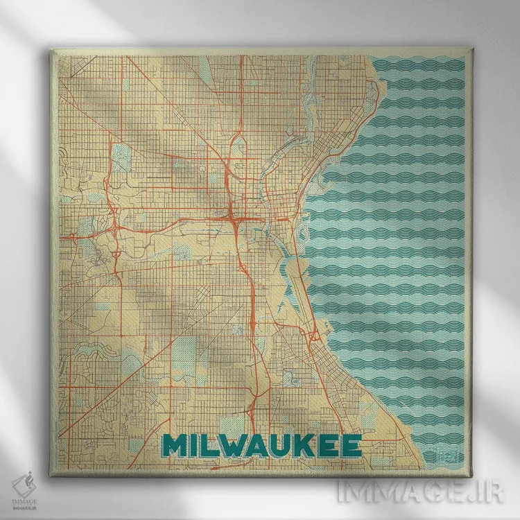 تابلو نقشه شهری میلواکی با طراحی رترو اثر هوبرت روگوسکی - نمای روبهرو روی دیوار