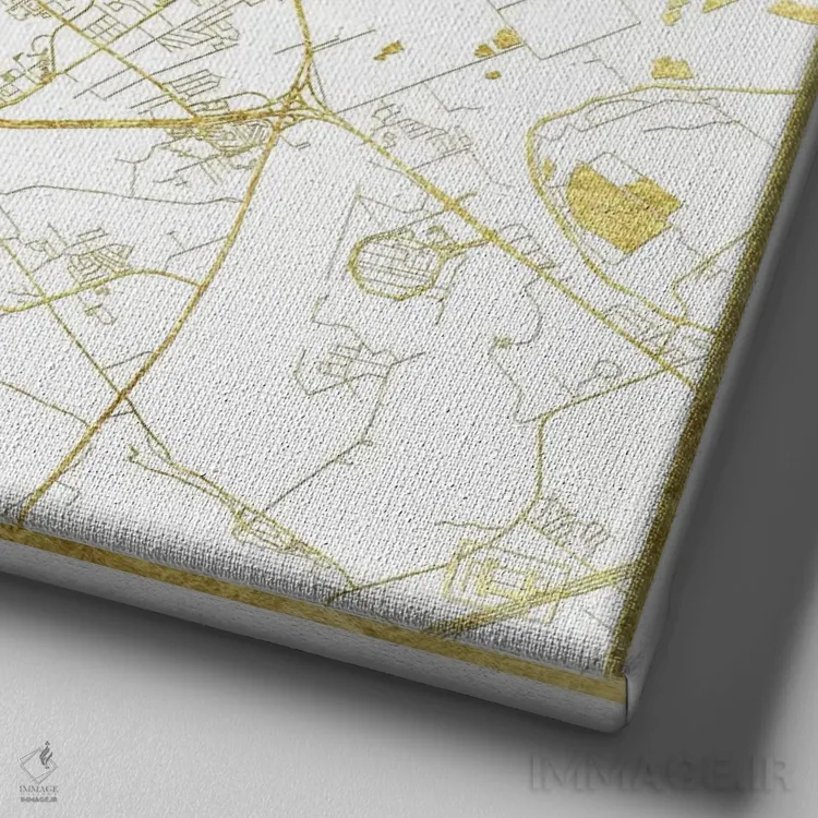 تابلو نقشه شهری با ورق طلای آستین اثر هوبرت روگوسکی - نمای نزدیک بافت بوم