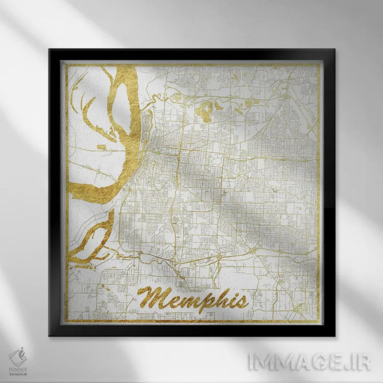 تابلو نقشه شهری ممفیس با ورق طلا اثر هوبرت روگوسکی - نمای قابدار مشکی