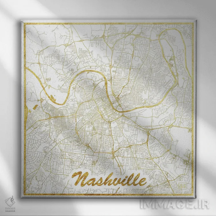 تابلو نقشه شهری با ورق طلای نشویل اثر هوبرت روگوسکی - نمای روبهرو روی دیوار