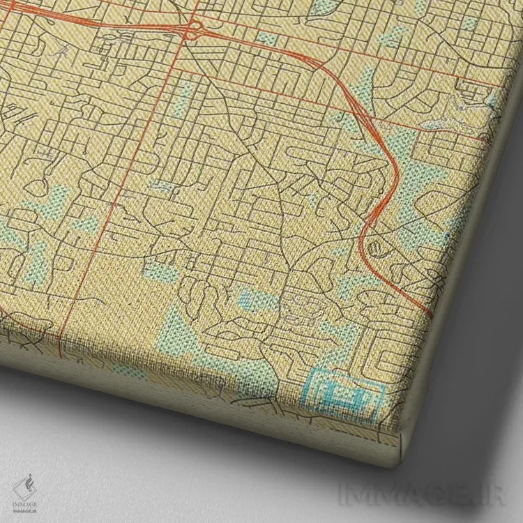 تابلو نقشه شهری آتلانتا با طراحی رترو اثر هوبرت روگوسکی - نمای نزدیک بافت بوم
