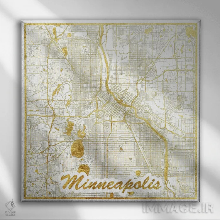 تابلو نقشه شهری مینیاپولیس با ورق طلا اثر هوبرت روگوسکی - نمای روبهرو روی دیوار