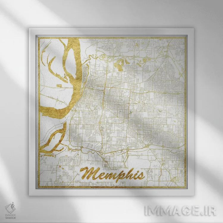 تابلو نقشه شهری ممفیس با ورق طلا اثر هوبرت روگوسکی - نمای قابدار سفید