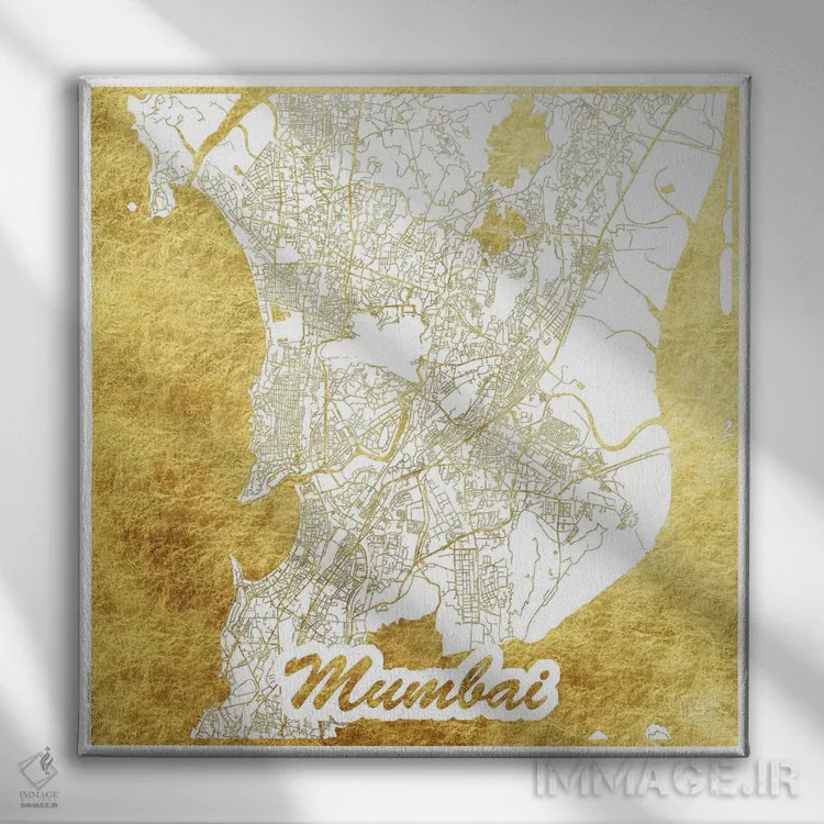 تابلو نقشه شهری با ورق طلای بمبئی اثر هوبرت روگوسکی - نمای روبهرو روی دیوار