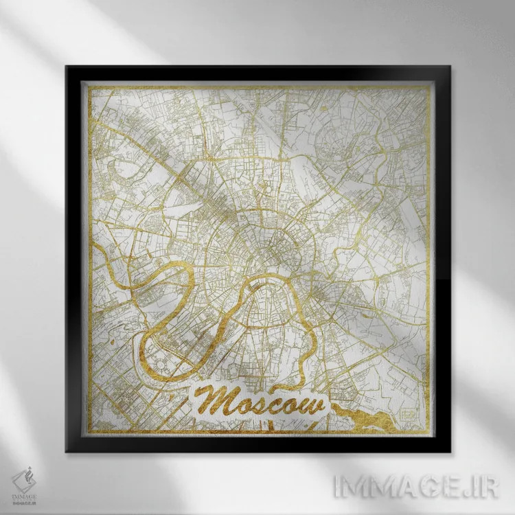 تابلو نقشه شهری با ورق طلای مسکو اثر هوبرت روگوسکی - نمای قابدار مشکی