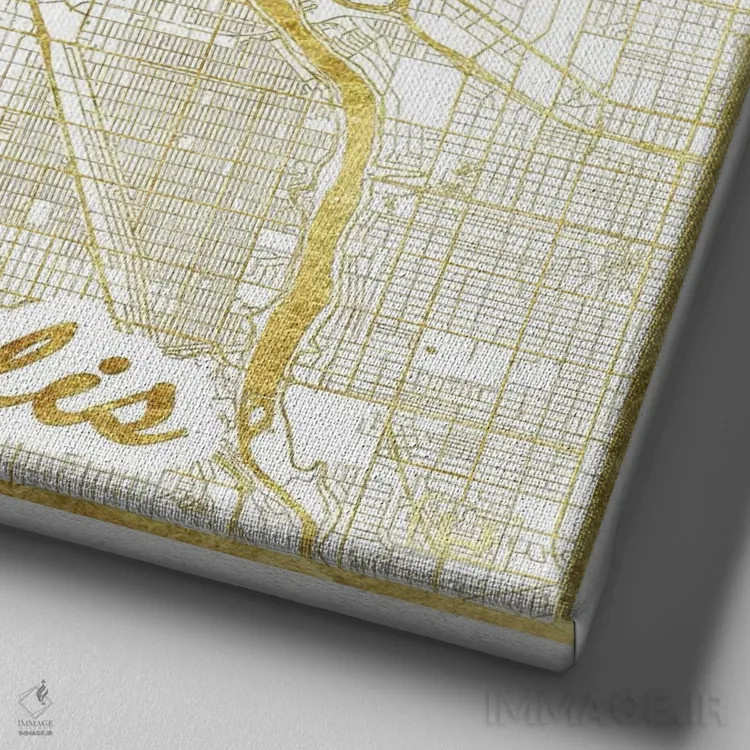 تابلو نقشه شهری مینیاپولیس با ورق طلا اثر هوبرت روگوسکی - نمای نزدیک بافت بوم