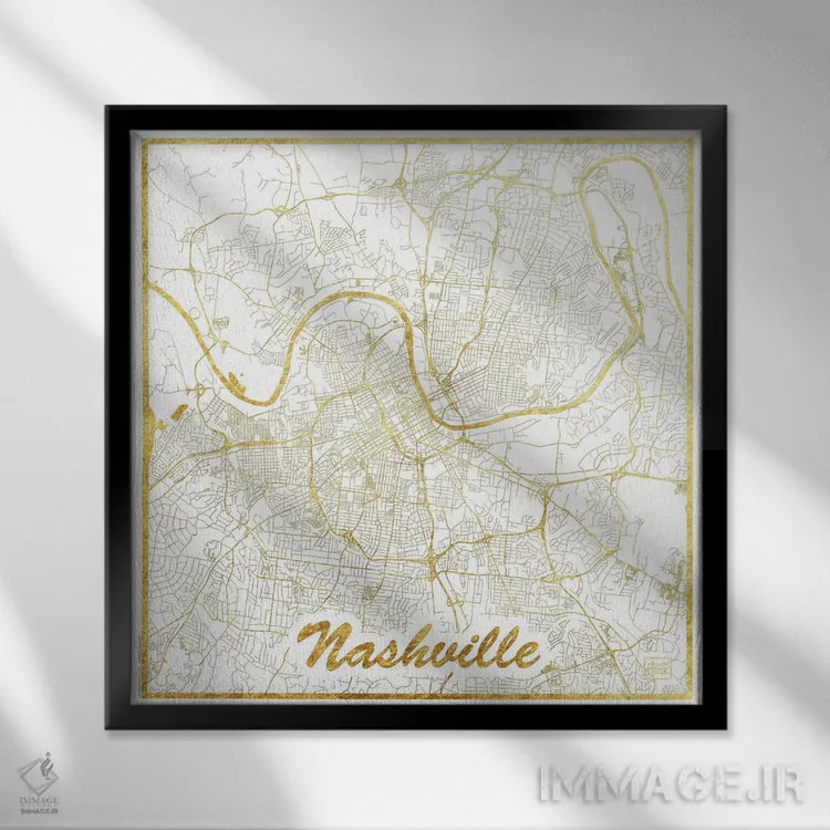 تابلو نقشه شهری با ورق طلای نشویل اثر هوبرت روگوسکی - نمای قابدار مشکی