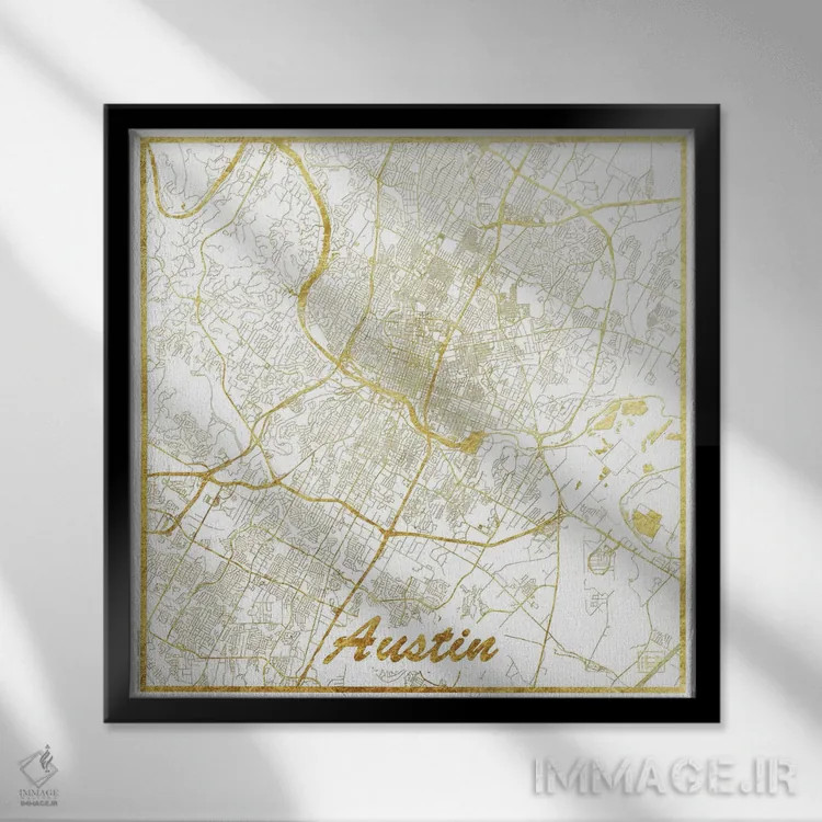 تابلو نقشه شهری با ورق طلای آستین اثر هوبرت روگوسکی - نمای قابدار مشکی