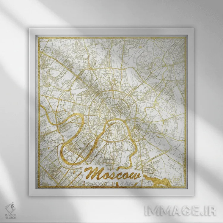 تابلو نقشه شهری با ورق طلای مسکو اثر هوبرت روگوسکی - نمای قابدار سفید