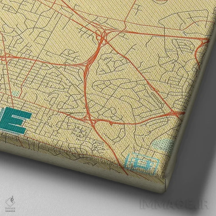 تابلو نقشه شهری رترو نشویل اثر هوبرت روگوسکی - نمای نزدیک بافت بوم