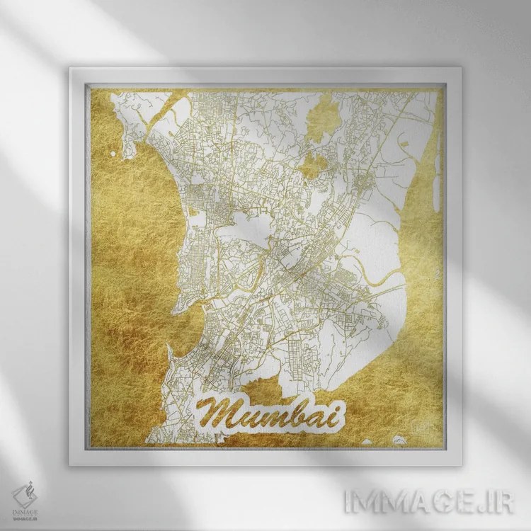 تابلو نقشه شهری با ورق طلای بمبئی اثر هوبرت روگوسکی - نمای قابدار سفید