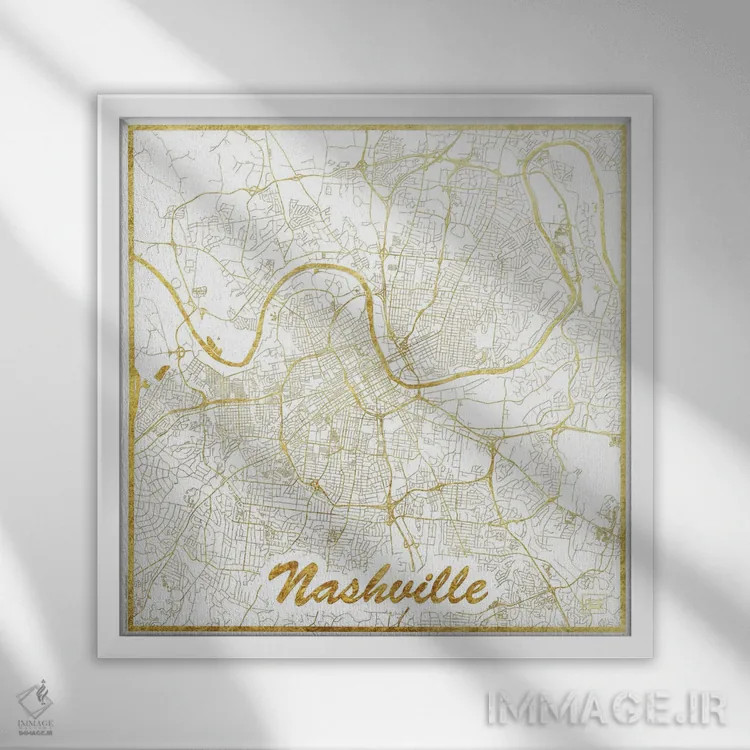 تابلو نقشه شهری با ورق طلای نشویل اثر هوبرت روگوسکی - نمای قابدار سفید