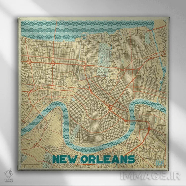 تابلو نقشه شهری رترو نیواورلئان اثر هوبرت روگوسکی - نمای روبهرو روی دیوار