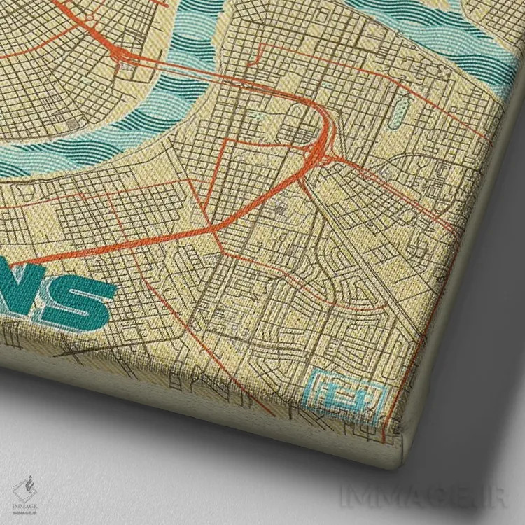 تابلو نقشه شهری رترو نیواورلئان اثر هوبرت روگوسکی - نمای نزدیک بافت بوم
