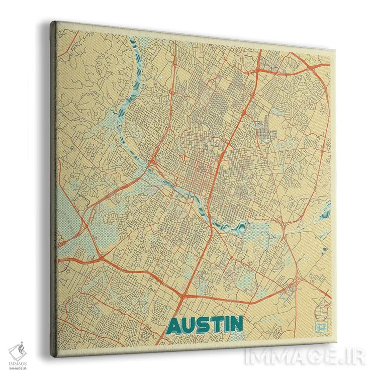 تابلو نقشه شهری رترو آستین اثر هوبرت روگوسکی - نمای پرسپکتیو محصول