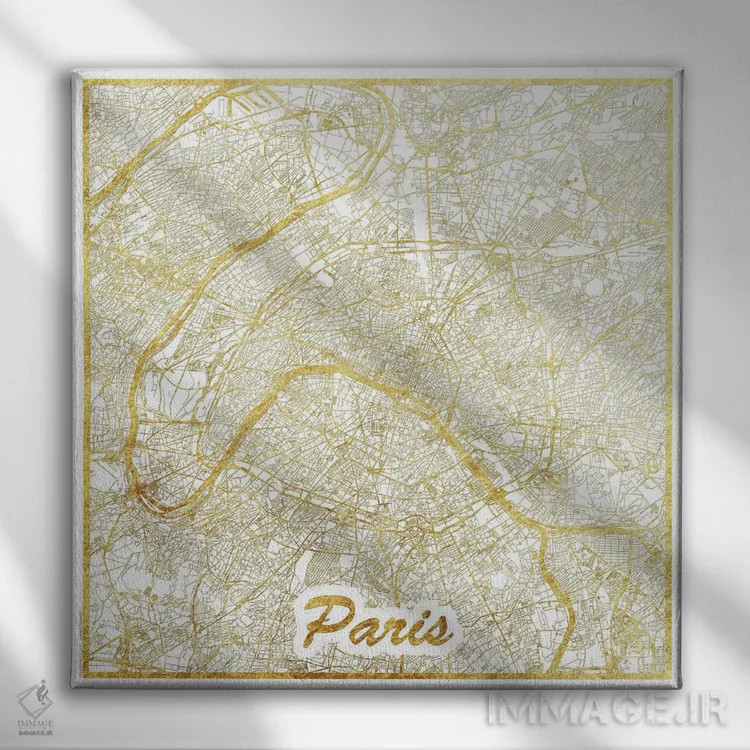 تابلو نقشه شهری با ورق طلای پاریس (فرانسه) اثر هوبرت روگوسکی - نمای روبهرو روی دیوار