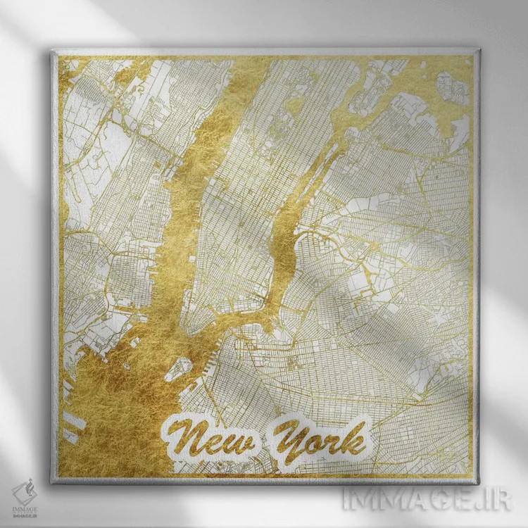تابلو نقشه شهری با ورق طلای نیویورک اثر هوبرت روگوسکی - نمای روبهرو روی دیوار