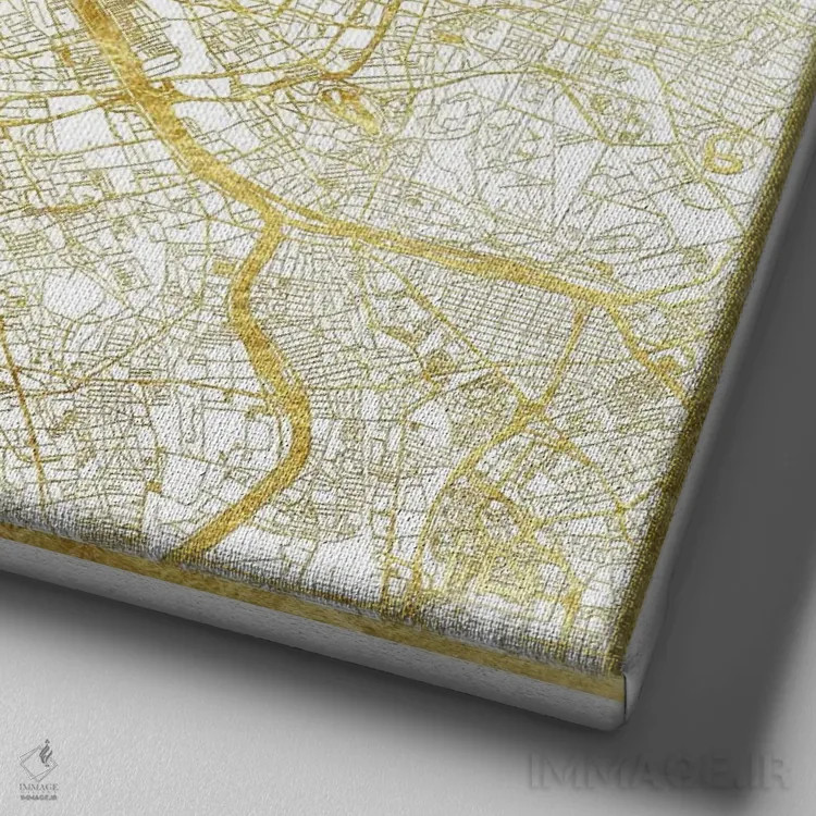 تابلو نقشه شهری با ورق طلای پاریس (فرانسه) اثر هوبرت روگوسکی - نمای نزدیک بافت بوم