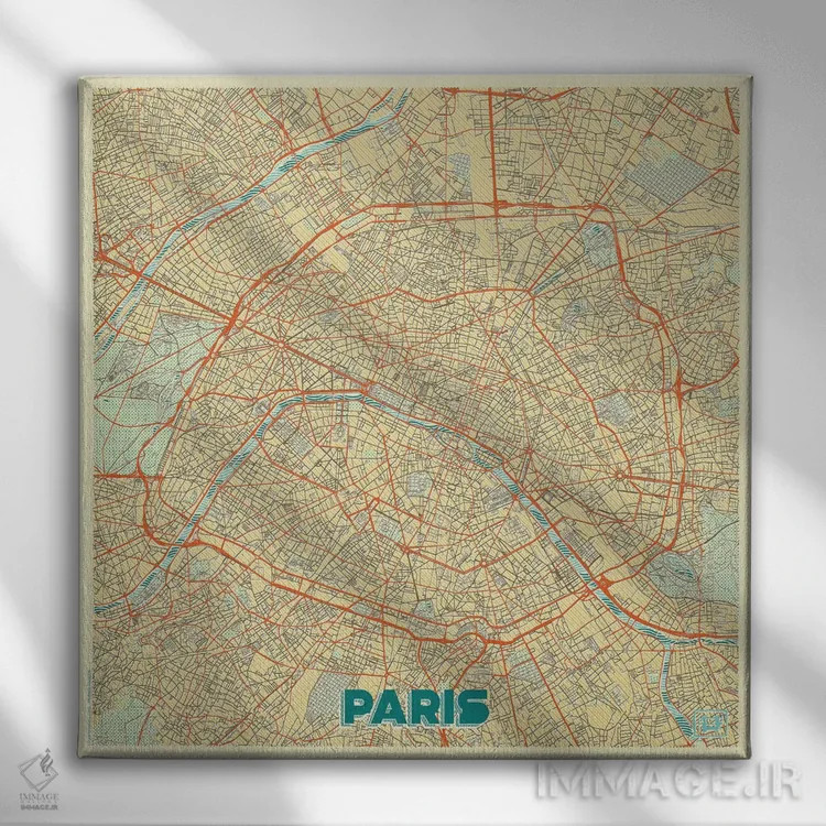 تابلو نقشه شهری رترو پاریس (فرانسه) اثر هوبرت روگوسکی - نمای روبهرو روی دیوار