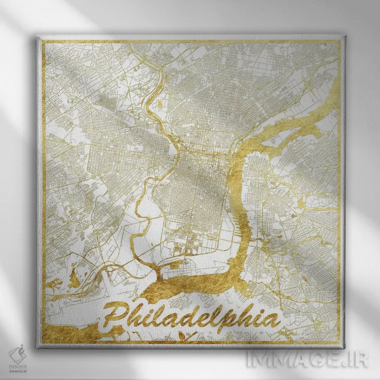 تابلو نقشه شهری با ورق طلای فیلادلفیا اثر هوبرت روگوسکی - نمای روبهرو روی دیوار