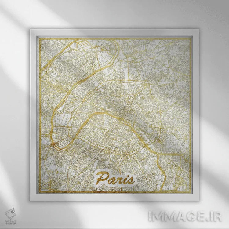 تابلو نقشه شهری با ورق طلای پاریس (فرانسه) اثر هوبرت روگوسکی - نمای قابدار سفید