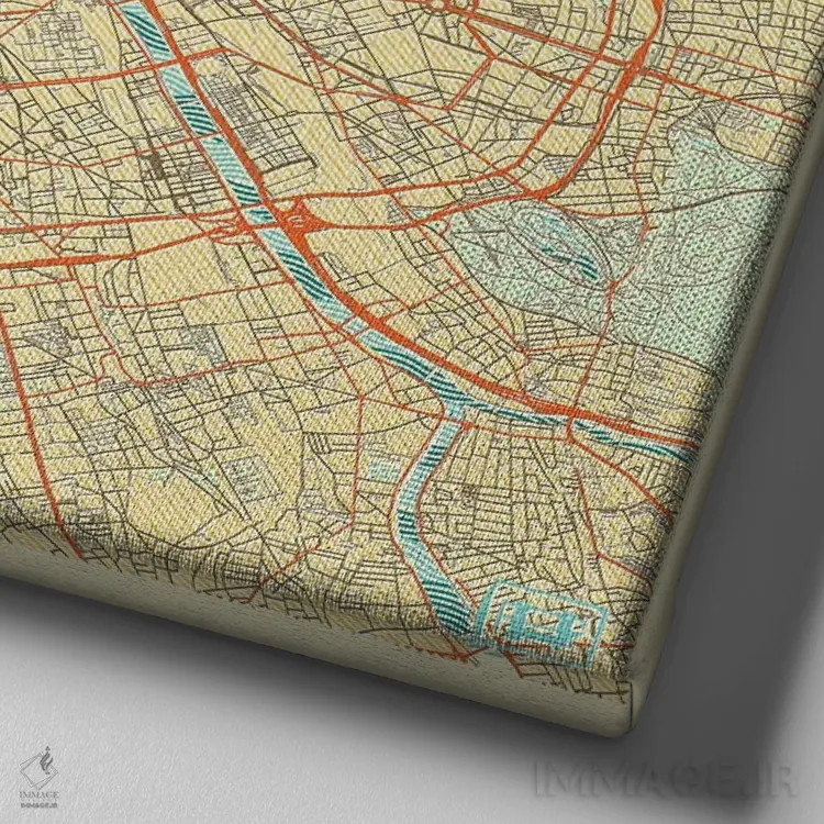 تابلو نقشه شهری رترو پاریس (فرانسه) اثر هوبرت روگوسکی - نمای نزدیک بافت بوم