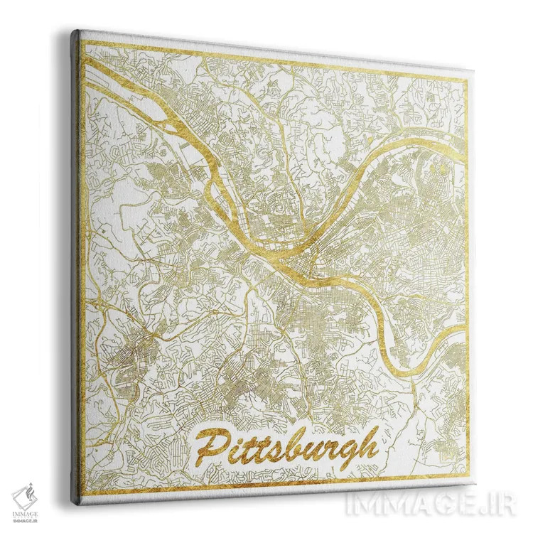 تابلو نقشه طرح شهری با برگ طلا پیتسبورگ اثر هوبرت روگوسکی - نمای پرسپکتیو محصول