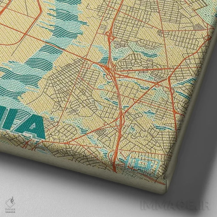 تابلو نقشه شهری رترو فیلادلفیا اثر هوبرت روگوسکی - نمای نزدیک بافت بوم