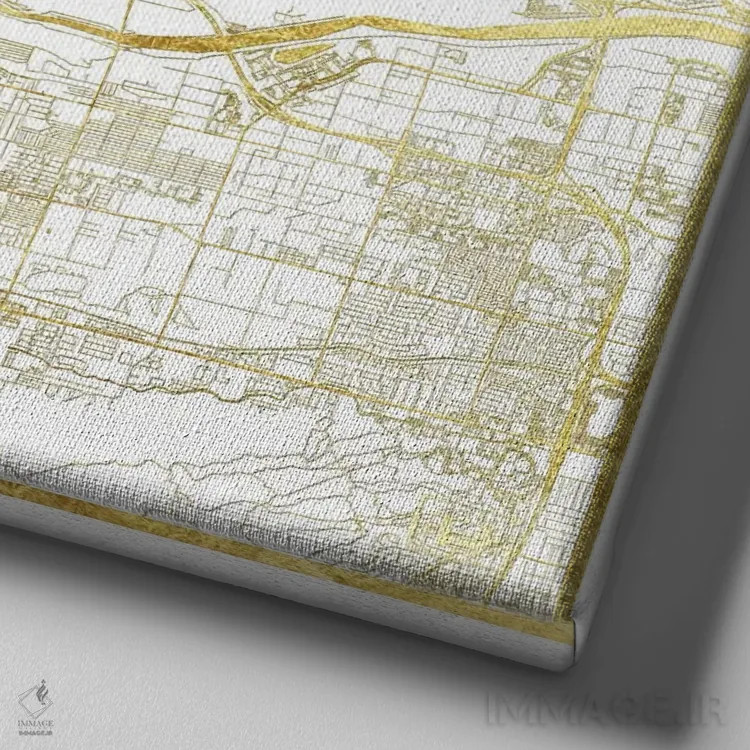 تابلو نقشه شهری با ورق طلای فینیکس اثر هوبرت روگوسکی - نمای نزدیک بافت بوم