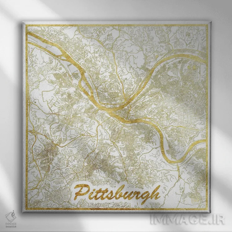 تابلو نقشه طرح شهری با برگ طلا پیتسبورگ اثر هوبرت روگوسکی - نمای روبهرو روی دیوار