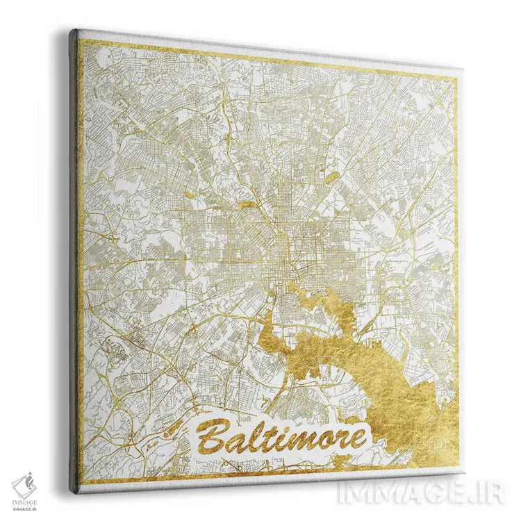 تابلو نقشه طرح شهری با برگ طلا بالتیمور اثر هوبرت روگوسکی - نمای پرسپکتیو محصول