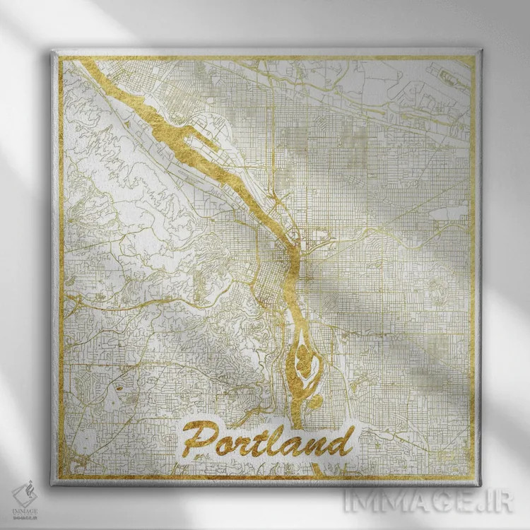 تابلو نقشه طرح شهری با برگ طلا پورتلند اثر هوبرت روگوسکی - نمای روبهرو روی دیوار