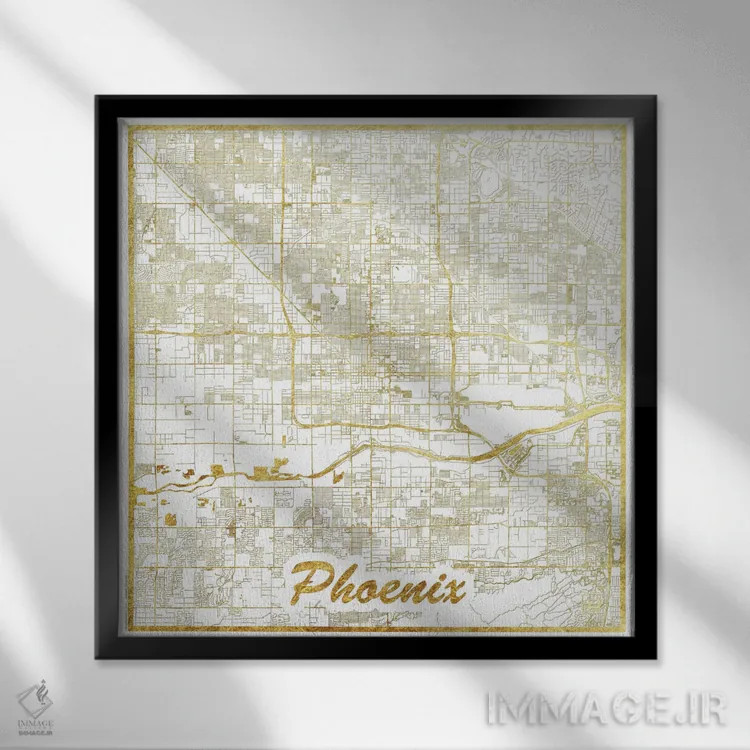 تابلو نقشه شهری با ورق طلای فینیکس اثر هوبرت روگوسکی - نمای قابدار مشکی