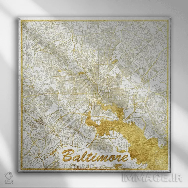 تابلو نقشه طرح شهری با برگ طلا بالتیمور اثر هوبرت روگوسکی - نمای روبهرو روی دیوار