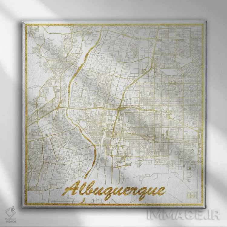 تابلو نقشه طرح شهری با برگ طلا آلبوکرکی اثر هوبرت روگوسکی - نمای روبهرو روی دیوار