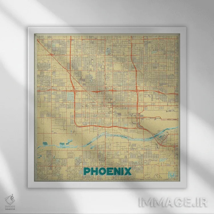 تابلو نقشه طرح شهری رترو فینیکس اثر هوبرت روگوسکی - نمای قابدار سفید