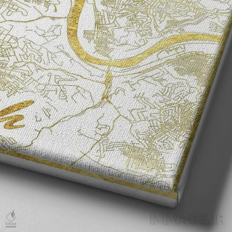 تابلو نقشه طرح شهری با برگ طلا پیتسبورگ اثر هوبرت روگوسکی - نمای نزدیک بافت بوم