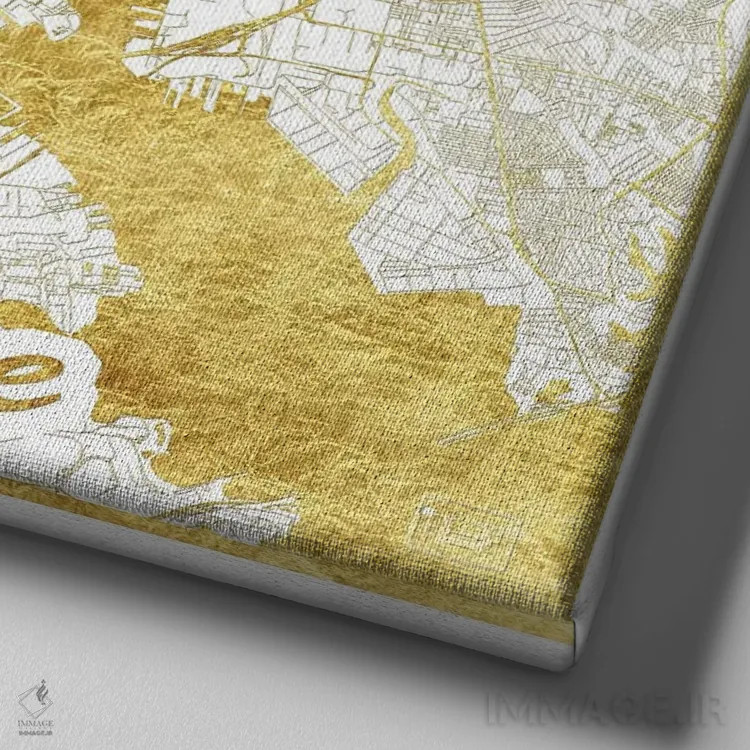 تابلو نقشه طرح شهری با برگ طلا بالتیمور اثر هوبرت روگوسکی - نمای نزدیک بافت بوم