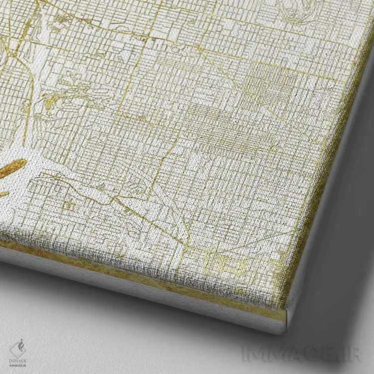 تابلو نقشه طرح شهری با برگ طلا پورتلند اثر هوبرت روگوسکی - نمای نزدیک بافت بوم